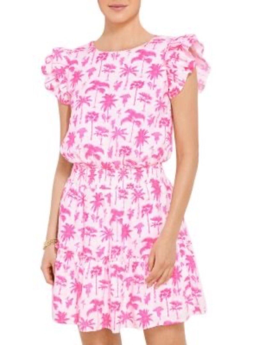 Vineyard Vines Palms & Plumeria Smocked Dress Knockout Pink Size XL